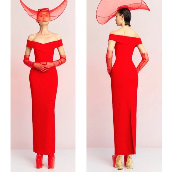 Solace London Ines Off the Shoulder Bodycon Column Red Maxi Dress Size 4 - Picture 3 of 7